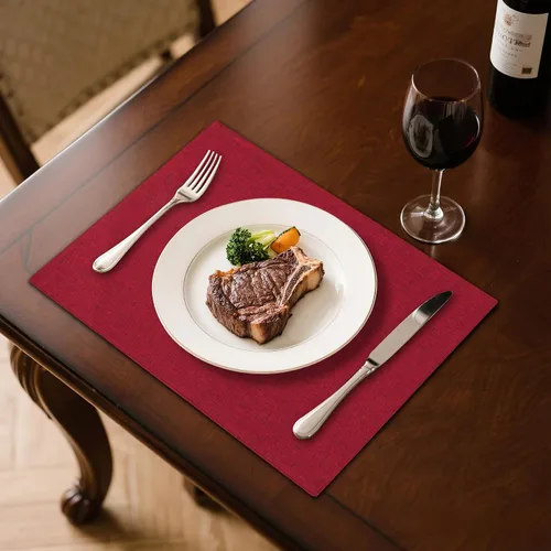 Miniatura 5 de Juego de 6 manteles individuales de tela de lino de doble capa, tejido de algodón, para decoración de mesa de cocina, casa de campo, resistentes al