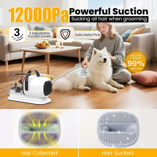 Miniatura 9 de FIXR Aspiradora para Aseo de Perros, Kit de Aseo para Mascotas Todo en Uno con Cortador de Pelo y Cepillo Anti-Desprendimiento, Aspiradora de Pelo