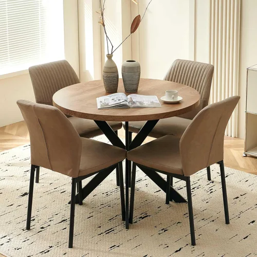 Miniatura 14 de Juego de 4 sillas de comedor de piel sintética marrón, cómodas sillas de cocina tapizadas sin brazos con patas de metal negro para sala de estar