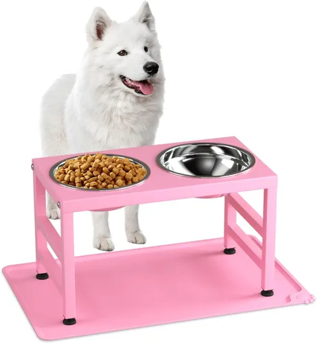 Miniatura 9 de ADENGL Tazones elevados para perros con alimentador lento, 5 alturas ajustables, antideslizante, marco de metal duradero, tapete a prueba de Negro