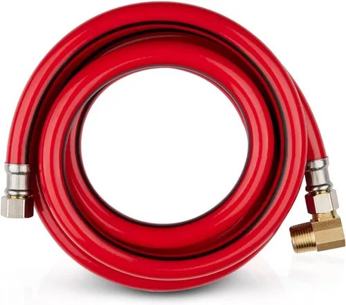 Miniatura 17 de Paquete de 1 manguera Foskan de acero inoxidable para lavavajillas de 4 pies con compilación de 3/8 pulgadas x 3/8 pulgadas MIP 90° codo, conector