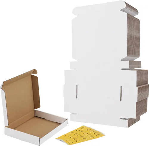 Miniatura 46 de RLAVBL Juego de 25 cajas de envío de 10 x 8 x 3, caja de cartón corrugado blanca para embalaje, correo, negocios Blanco
