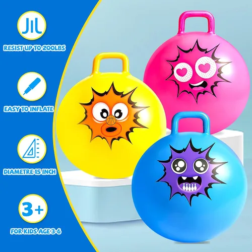 Miniatura 2 de Hymaz Pelota de tolva para niños de 3 a 6 años, paquete de 3 bolas inflables con asa, pelota inflable para saltar saltando, juguetes de salto