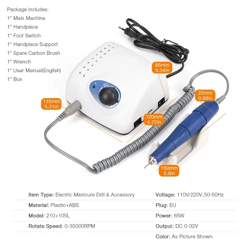 Miniatura 3 de 65W Fuerte 210 105L Uñas Taladros Manicura Pedicura Máquina Eléctrica Fuerte Lima de Uñas Pulido 35000RPM Uñas Arte Rectificado Dispositivo
