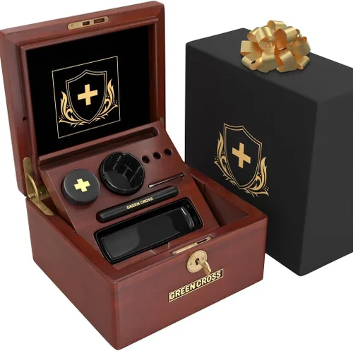 GREEN CROSS Caja de almacenamiento de madera de alta calidad, caja decorativa con llave extraíble de cerámica con accesorios para regalo, hogar y