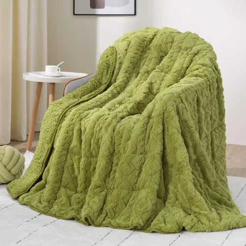 Miniatura 36 de Manta con peso de 15 libras, tamaño twin, manta con peso de sherpa a cuadros 3D de jacquard suave y elegante para adultos, manta de cama acogedora