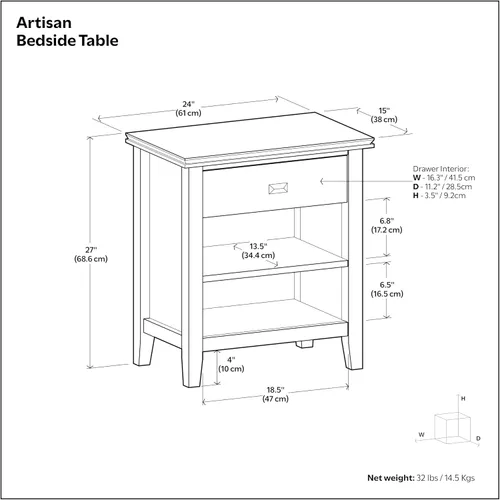 Miniatura 15 de SIMPLIHOME Mesita de noche artesanal de madera maciza de 24 pulgadas de ancho en marrón otoño, mesa auxiliar o auxiliar contemporánea con 1 cajón