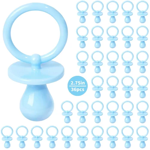 36 chupones de plástico para juego de baby shower, chupetes de baby shower de 2.75 pulgadas, chupetes azules para decoración de baby shower,