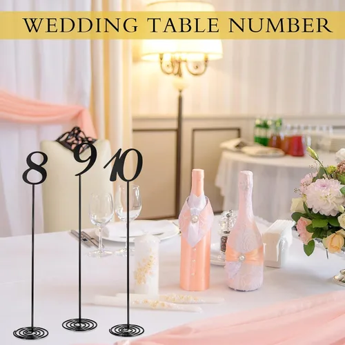 Miniatura 3 de Therwen 20 piezas Números de mesa de metal 1-20 Números de mesa para recepción de boda Figura de escritorio de acero inoxidable de 30 cm con base