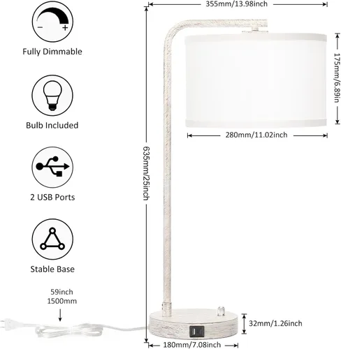 Miniatura 3 de Lámpara de mesita de noche Seaside village con puertos de carga USB C+A, lámpara de pie moderna de granja completamente regulable, lámpara de Roble