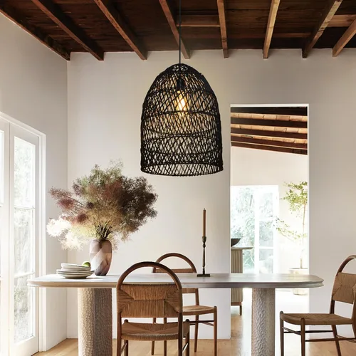 Arturesthome 1 lámpara colgante de mimbre rústico con cesta de ratán bohemio, lámpara costera hecha a mano, pantalla de techo, para comedor, cocina,