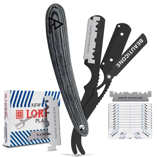 Beauticone Navajas rectas para hombres, navaja de borde recto, 100 cuchillas de un solo filo, acero inoxidable, navaja de barbero para el afeitado