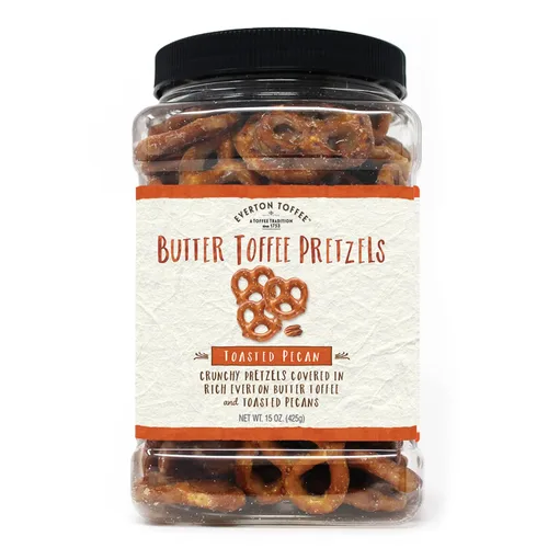 Everton Toffee Pretzels de caramelo de mantequilla con sabor a nuez tostada, aperitivo gourmet dulce y salado, lote pequeño hecho y hecho a mano,