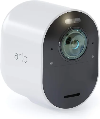 Arlo Ultra - Cámara de seguridad 4K UHD sin cables para interiores y exteriores con visión nocturna de color, visión de 180°, audio de 2 vías, foco
