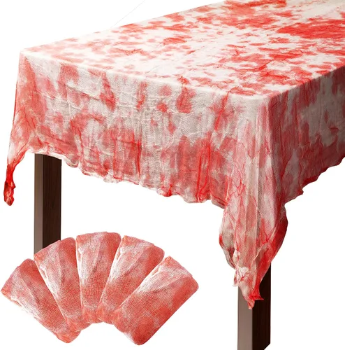 Miniatura 8 de 3 manteles rectangulares de gasa sangrienta de Halloween, 85 x 60 pulgadas, mantel rectangular con estampado de manos sangrientas, mantel de mesa