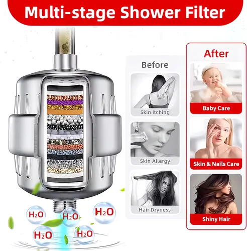 Miniatura 8 de Filtro de ducha para agua dura, suavizante de agua de alto rendimiento, elimina el cloro y el fluoruro. Agua blanda filtrada con vitamina A С E. El