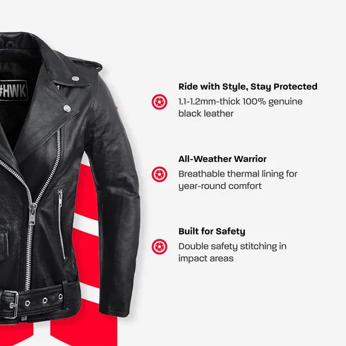 Miniatura 2 de HWK Brando - Chaqueta de cuero para motocicleta, para mujer, chaqueta de cuero genuino para montar en moto resistente al clima y al agua