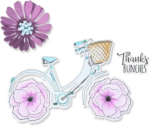 Sizzix Village Collection by Tim Holtz, 665564 Framelits - Juego de troqueles con sellos de bicicleta Thankful de Jen Long, 665322, talla única,
