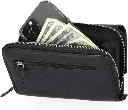 Miniatura 3 de MUNDI - Cartera de mano espaciosa con correa extraíble para la muñeca y función de bloqueo RFID para mujer, negro, L