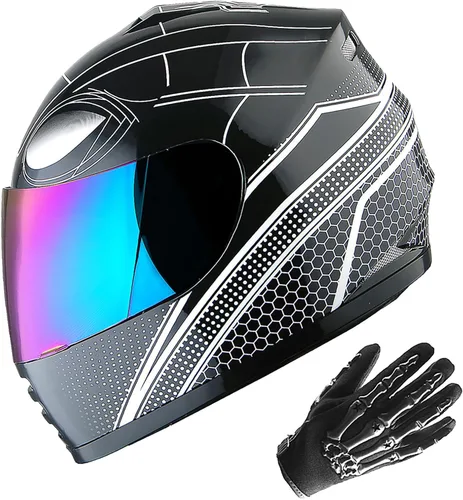 Miniatura 16 de WOW Casco integral para motocicleta, bicicleta urbana BMX MX para niños, color blanco brillante + guante MX con diseño de esqueleto