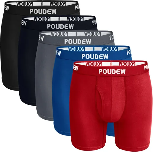 Poudew Calzoncillos de viscosa suave para hombre de 6 pulgadas, sin etiquetas, calzoncillos con bolsa, 5 unidades