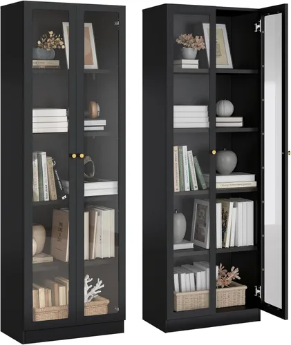 Miniatura 20 de IRONMIX Estantería de metal con puertas, estantería alta con estantes ajustables, 5 niveles, organizador de almacenamiento, gabinete