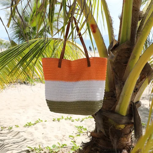 Miniatura 66 de Bolso grande de paja para mujer, tejido de ratán, bolso de playa de verano, a rayas