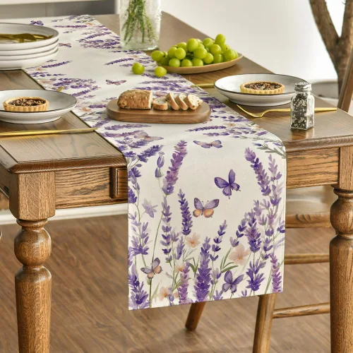 Miniatura 3 de Artoid Mode Camino de mesa de primavera con mariposas florales de lavanda morada, decoración de mesa de comedor de cocina de verano de temporada