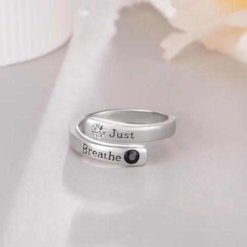 Miniatura 2 de Let ThemJust BreatheFaith Over Fear Anillo de plata de ley 925, regalo inspirador para mujeres y hombres, envoltura curativa, abierto, ajustable