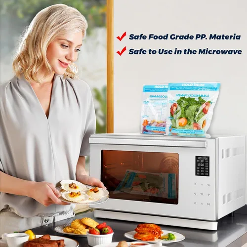 Miniatura 9 de 20 bolsas de vapor para microondas, bolsas de cocción al vapor con cremallera para verduras, patatas, mariscos, carne, verduras y alimentos