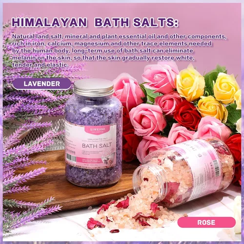 Miniatura 6 de Kit de sales de baño, sal rosa del Himalaya, 46 onzas, paquete de 2 aceites esenciales de sal de Epsom natural y lavanda, relaja y duerme mejor
