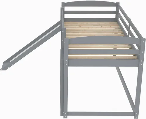 Miniatura 8 de Harper & Bright Designs Litera de tamaño individual sobre individual con tobogán convertible y escalera, litera baja con tobogán, marco de litera
