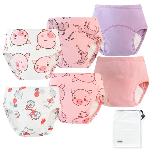 EZ Moms 6 paquetes de ropa interior de entrenamiento para niñas 100% algodón, absorbente, acolchada, para niños pequeños, 5T, a prueba de fugas,
