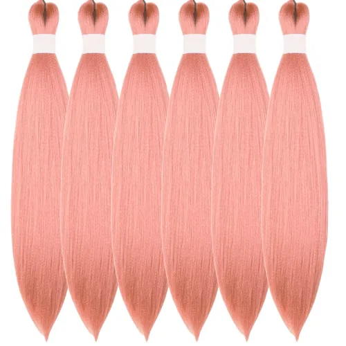 Miniatura 36 de Cabello trenzado preestirado rosa magenta, extensiones de cabello sintético de color rosa para trenzas, no tóxico, hipoalergénico