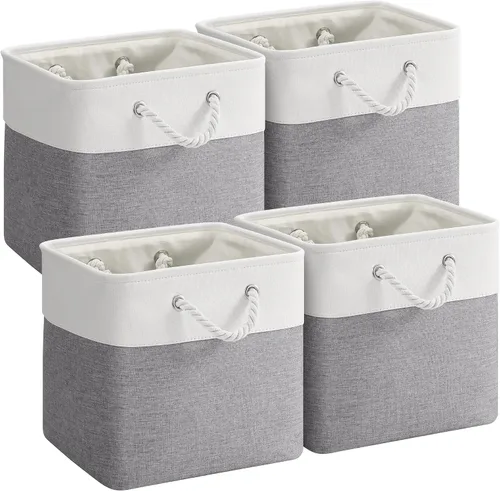 Miniatura 11 de Cestas de almacenamiento para estantes de 11.8 x 7.9 x 5.2 pulgadas, contenedores de almacenamiento plegables de tela con asas, organizador
