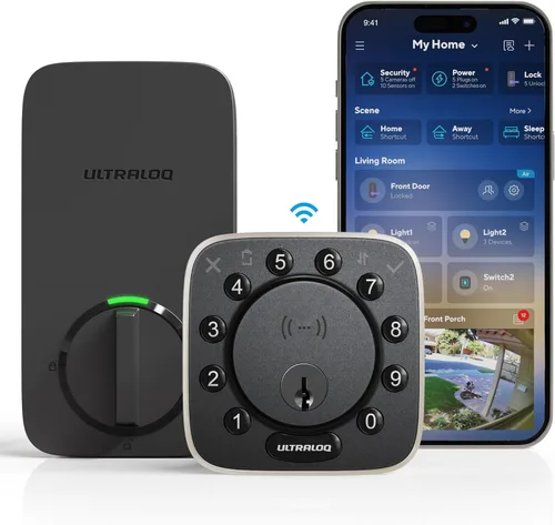 ULTRALOQ Cerradura Inteligente de Puerta NFC Upgrade Bolt 2025, Cerrojo WiFi Integrado 6-en-1 Teclado de Entrada sin Llave y Sensor de Puerta,