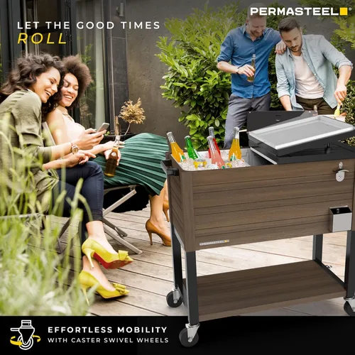Miniatura 4 de Permasteel 80 Quart Party Cooler, Rolling Ice Chest with Wheels and Handles for Indoor Outdoor Patio