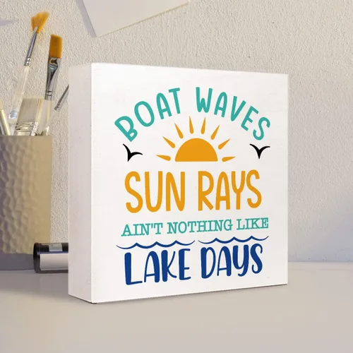 Miniatura 4 de Boat Waves Sun Rays ain't Nothing Like Lake Days - Placa de madera rústica de lago, decoración de escritorio, retro, cabaña de lago, hogar, madera