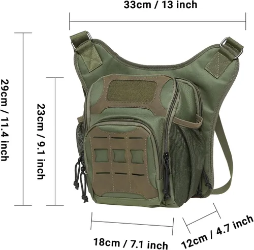 Miniatura 2 de Bolso de mensajero de lona vintage para hombre, bolso de mensajero de retazos de cuero en el pecho 3-3-ejército Verde