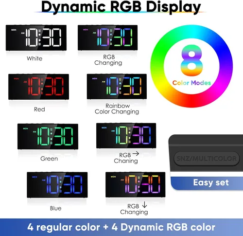 Miniatura 3 de Tetino Reloj despertador fuerte para durmientes pesados, relojes digitales con brillo de volumen ajustable, repetición, respaldo de batería