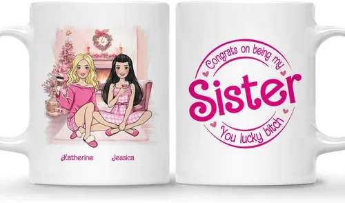 Miniatura 26 de Gossby Taza de café de Navidad personalizada para amigas, regalo de amistad de Navidad personalizado para 2 mejores amigos con diseño, nombre, taza