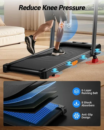 Miniatura 4 de CURSOR FITNESS Caminadora inclinada del 15% con barra de mango - 0.6-6.2MPH Cinta de correr plegable silenciosa para oficina en casa, debajo