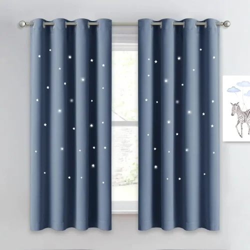 Miniatura 22 de NICETOWN Cortinas infantiles perforadas, cortinas marroquíes con estrellas azules para dormitorio de niñas, gruesas y suaves, para oscurecer la Azul