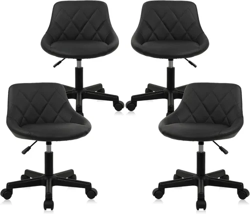 Miniatura 12 de KLASIKA Black Low Back Rolling Stool PU Leather Vanity Stools, Adjustable Height Ergonomic Swivel Rolling Desk Stool Work Office Swivel Chair