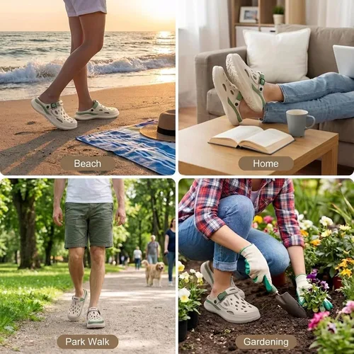 Miniatura 6 de Zuecos de jardín para hombre, transpirables, sin cordones, con suela gruesa antideslizante, resistentes al agua Beige-Verde