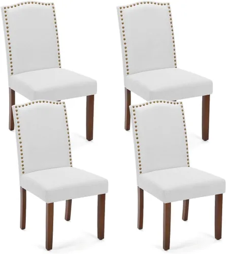Miniatura 9 de Juego de 2 sillas de cocina modernas tapizadas de tela con ribete de cabeza de clavo y soporte lumbar ergonómico para sala de estar y comedor Marrón