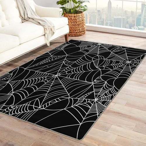 Miniatura 10 de Alfombras de araña para dormitorio, sala de estar, alfombra de tela de araña de Halloween de 3 x 4, lavable, antideslizante, suave, alfombra de área