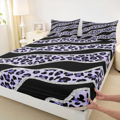 Miniatura 11 de Erosebridal Sábanas de cama de guepardo, sábana bajera con estampado de leopardo, tamaño individual, sábanas de rayas marrones, funda de cama