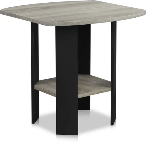 Miniatura 6 de Furinno Just - Mesa auxiliar Turn-N-Tube de 3 niveles, mesita de noche, mesita de noche con postes de plástico, paquete de 2, roble francés