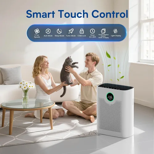 Miniatura 7 de Purificadores de aire para el hogar, habitación grande de hasta 3000 pies cuadrados, purificador de aire VNIUP H14 True HEPA para dormitorio, Blanco